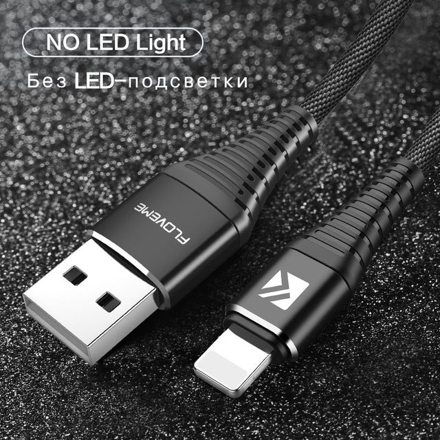 FLOVEME LED USB Cable For Lightning For iPhone X 8 7 5 5s se iPad 1m Hi-Tensile 2A Fast Charge Charging Data Charger